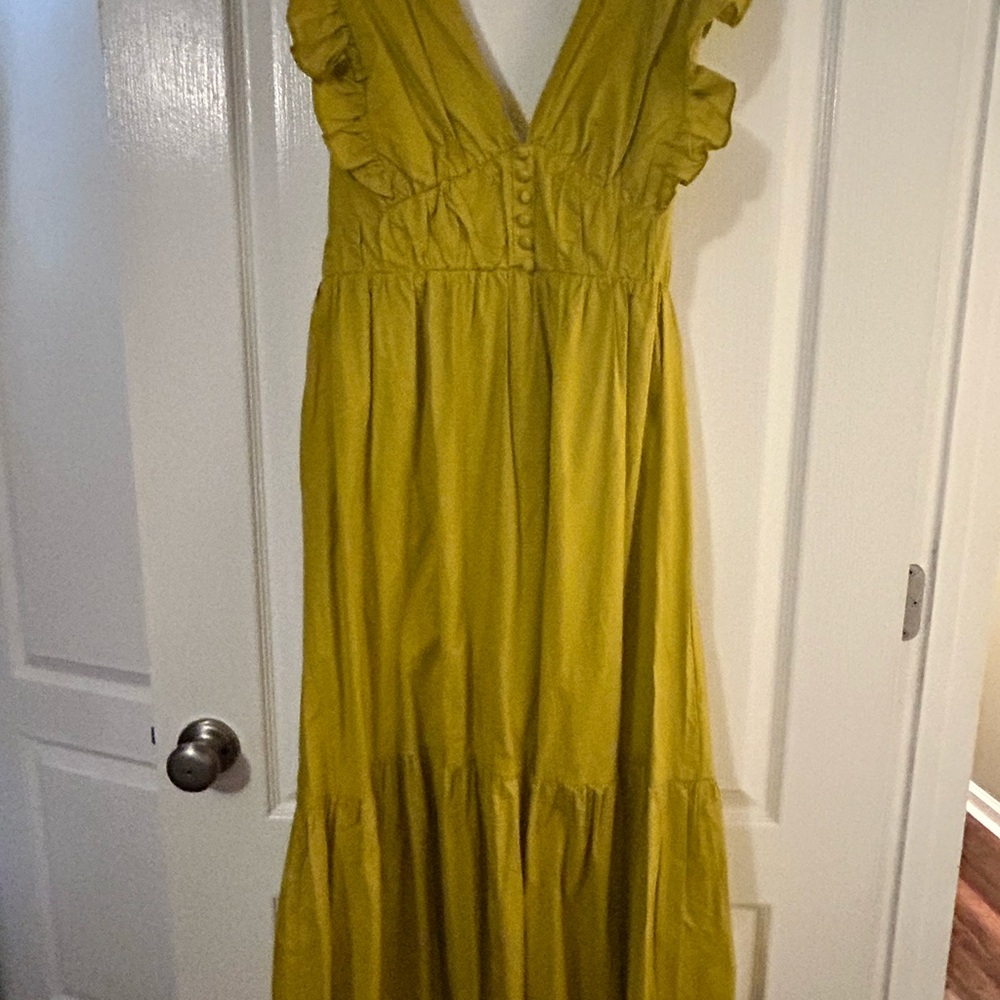 Mustard Maxi Dress with Ruffle Sleeves